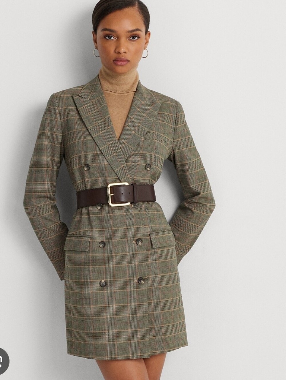 Ralph Lauren Checked Plaid Wool Blend Double-Breasted Blazer Dress size 4